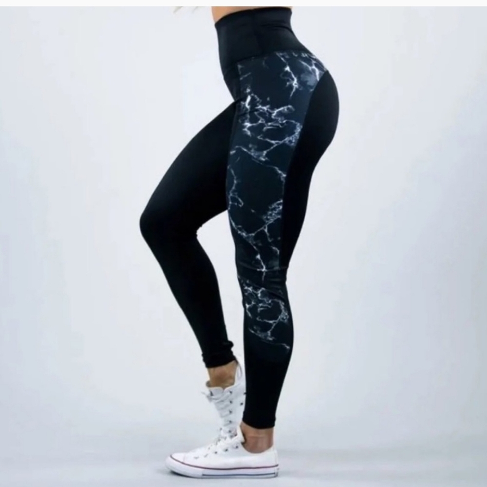 Buffbunny Milas Black Marble Leggings Size Medium High Waisted Workout